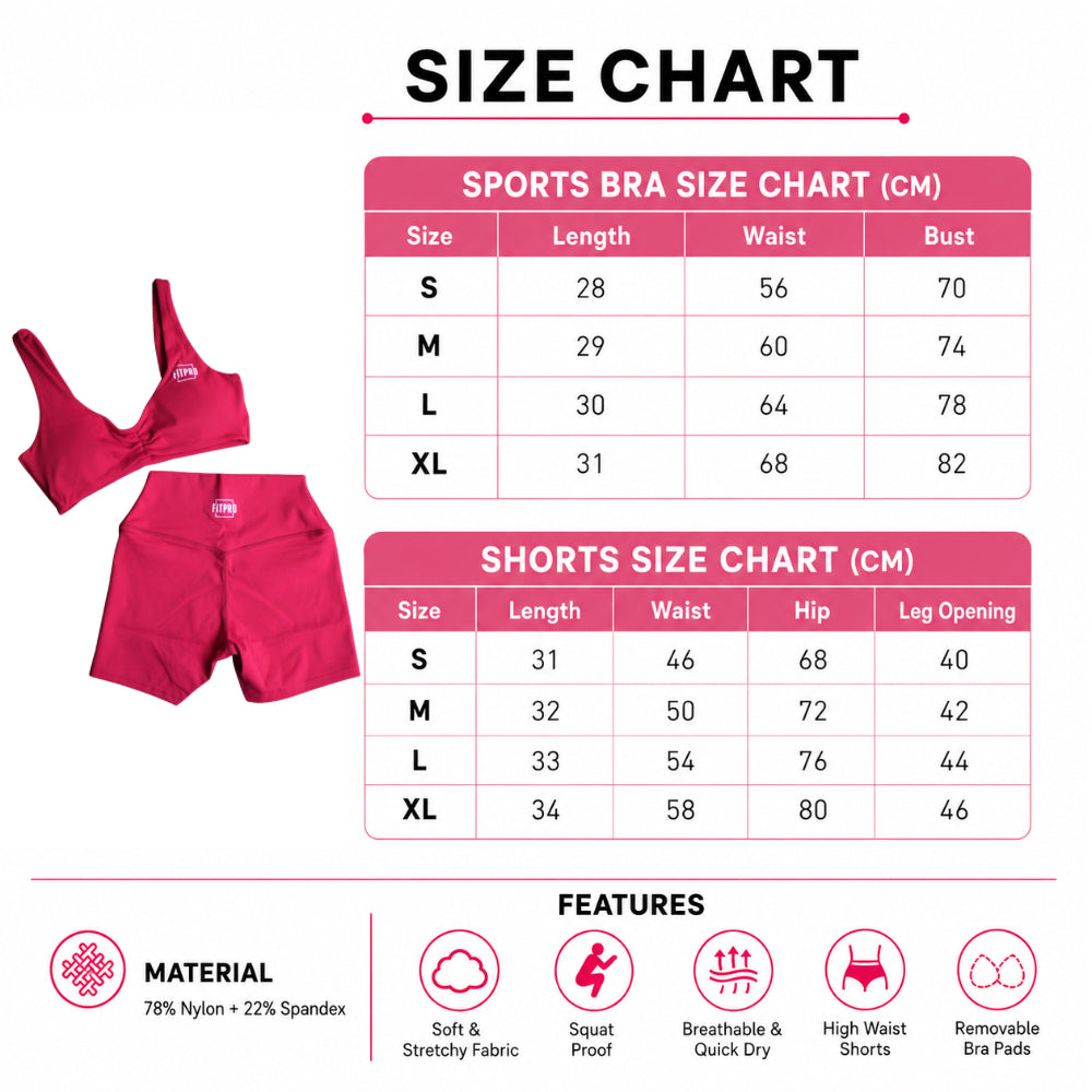 FITPRO Women’s Activewear Set สปอร์ตบรา + กางเกงขาสั้นเอวสูง
กระชับ สวมใส่สบาย เนื้อผ้านุ่ม ยืดหยุ่นสูง รองรับทุกกิจกรรม ทั้งเวทเทรนนิ่ง วิ่ง โยคะ พิลาทิส