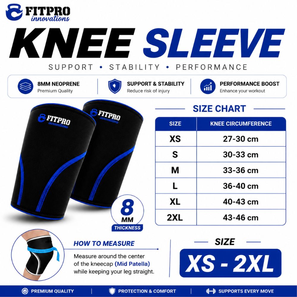 FitPro Knee Sleeve 8MM ออกแบบมาเพื่อช่วยพยุงข้อเข่า ลดแรงกดและเพิ่มความมั่นคงระหว่างการออกกำลังกาย ไม่ว่าจะเป็นเวทเทรนนิ่ง, CrossFit, Functional Training, Hyrox หรือการฝึกซ้อมทั่วไป