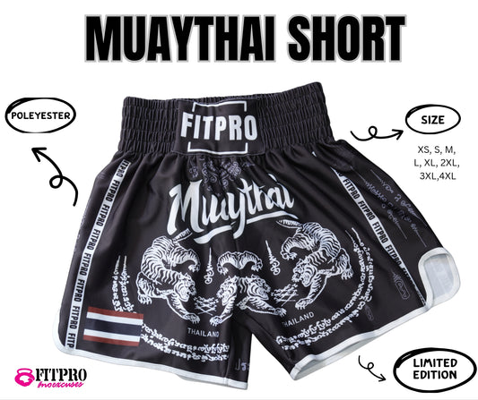 Fitpro MUAY THAI Short กางเกงมวยไทย ลายยันต์ ไทย ผ้าPoleyester เนื้อเย็นสบาย