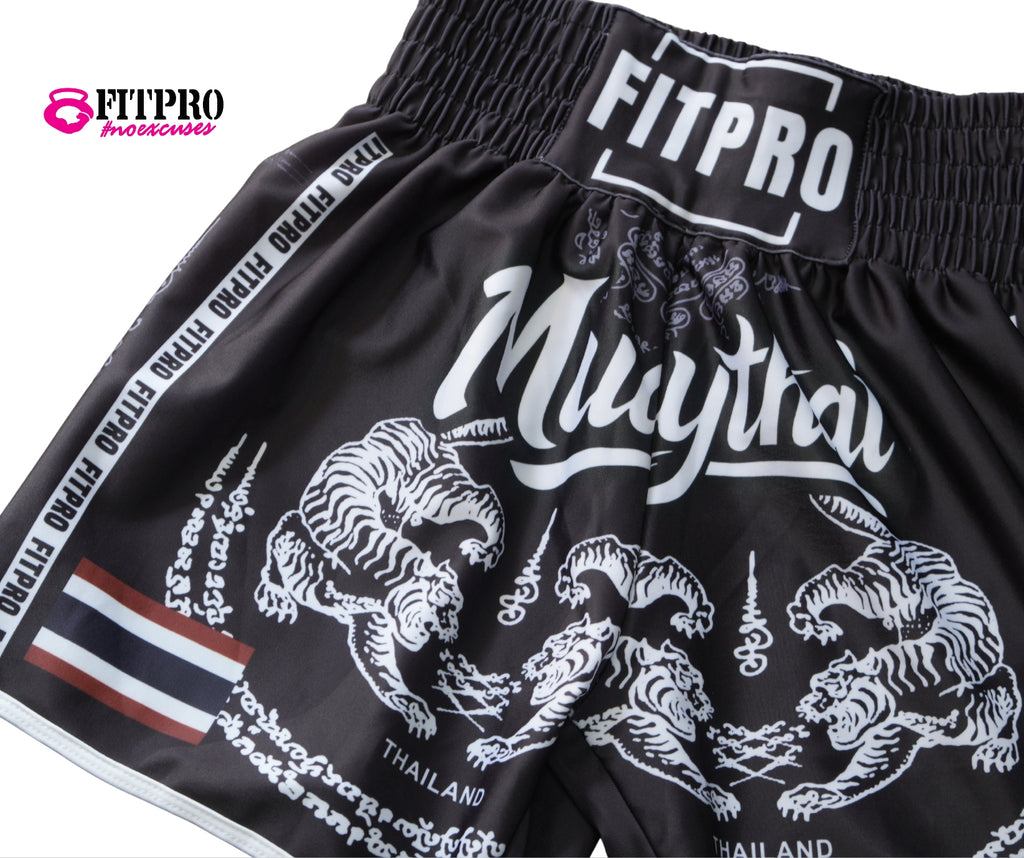 Fitpro MUAY THAI Short กางเกงมวยไทย ลายยันต์ ไทย ผ้าPoleyester เนื้อเย็นสบาย