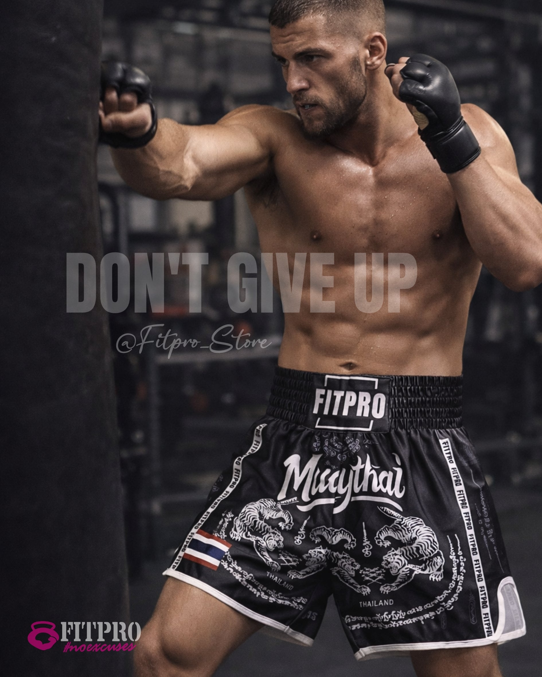 Fitpro MUAY THAI Short กางเกงมวยไทย ลายยันต์ ไทย ผ้าPoleyester เนื้อเย็นสบาย