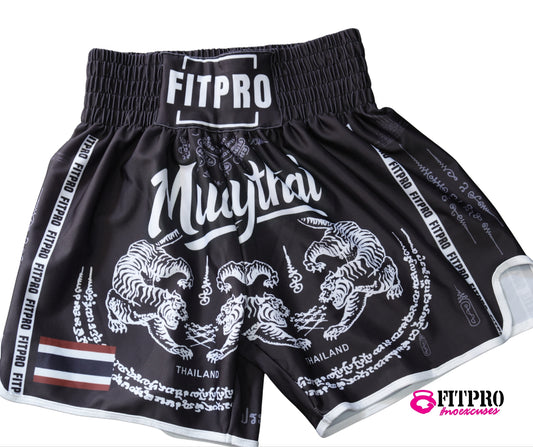 Fitpro MUAY THAI Short กางเกงมวยไทย ลายยันต์ ไทย ผ้าPoleyester เนื้อเย็นสบาย