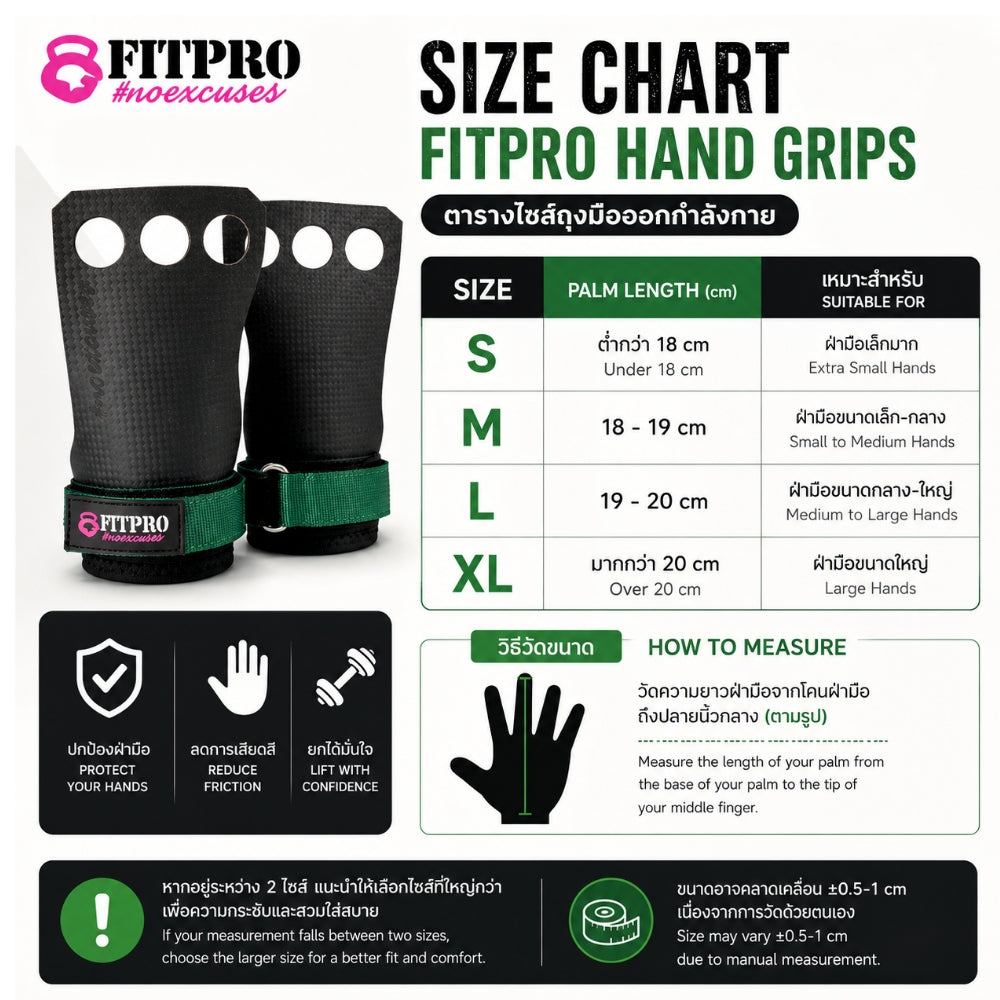 FITPRO Hand Grips ถุงมือฟิตเนส กันตาปลา กันลื่น สำหรับ Pull Up, CrossFit และยกเวท