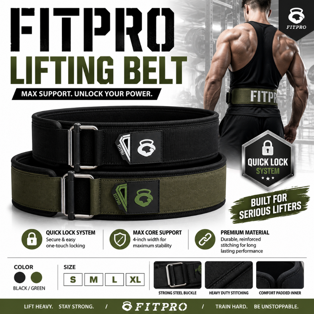 FitPro Lifting Belt เข็มขัดยกเวทซัพพอร์ตหลัง Quick Lock ล็อกแน่น ปรับง่าย ช่วยซัพพอร์ตแกนกลาง เพิ่มความมั่นคงทุกท่า ยกหนักได้มั่นใจมากขึ้น S M L XL